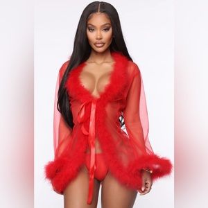 Softest Touch Fluff Mesh Robe - Red